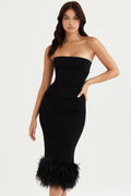 FUR BLACK STRAPLESS CORSET DRESS aclosy