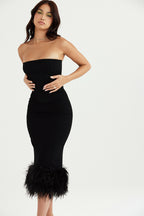 FUR BLACK STRAPLESS CORSET DRESS aclosy