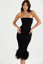 FUR BLACK STRAPLESS CORSET DRESS aclosy