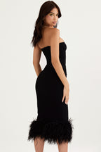 FUR BLACK STRAPLESS CORSET DRESS aclosy