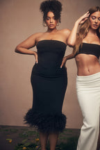 FUR BLACK STRAPLESS CORSET DRESS aclosy