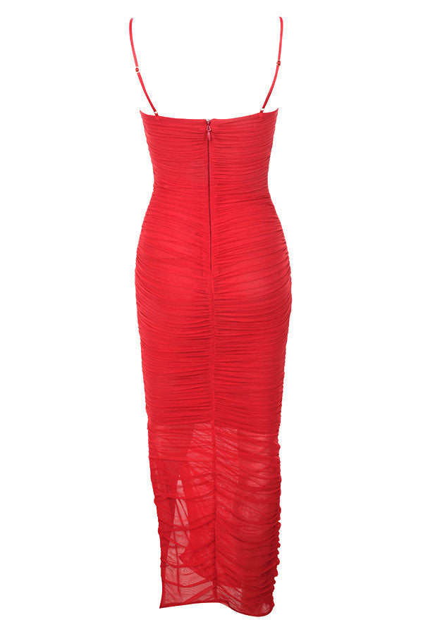 Carysa split mesh with suspenders dress-Red aclosy