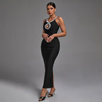 Diamond-studded Suspenders-Black Dress aclosy