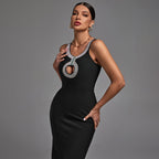 Diamond-studded Suspenders-Black Dress aclosy