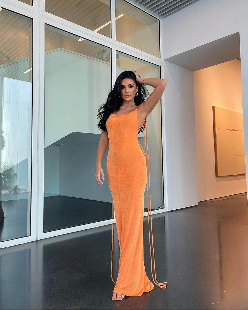 Lace Up Temperament Long Skirt With Neck Hanging Dress Aclosy