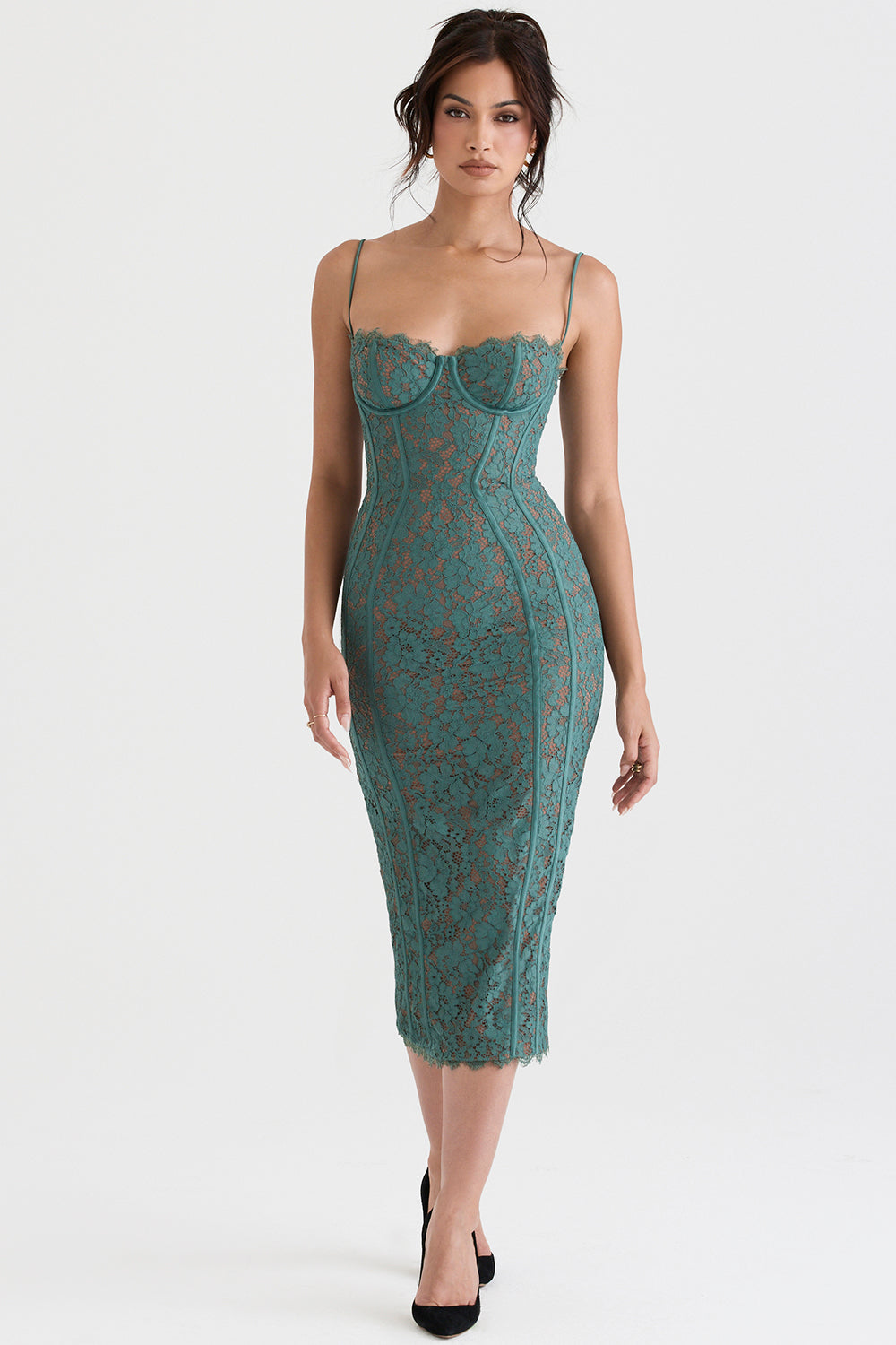 LOTTE FOREST LACE MIDI DRESS-GREENY aclosy