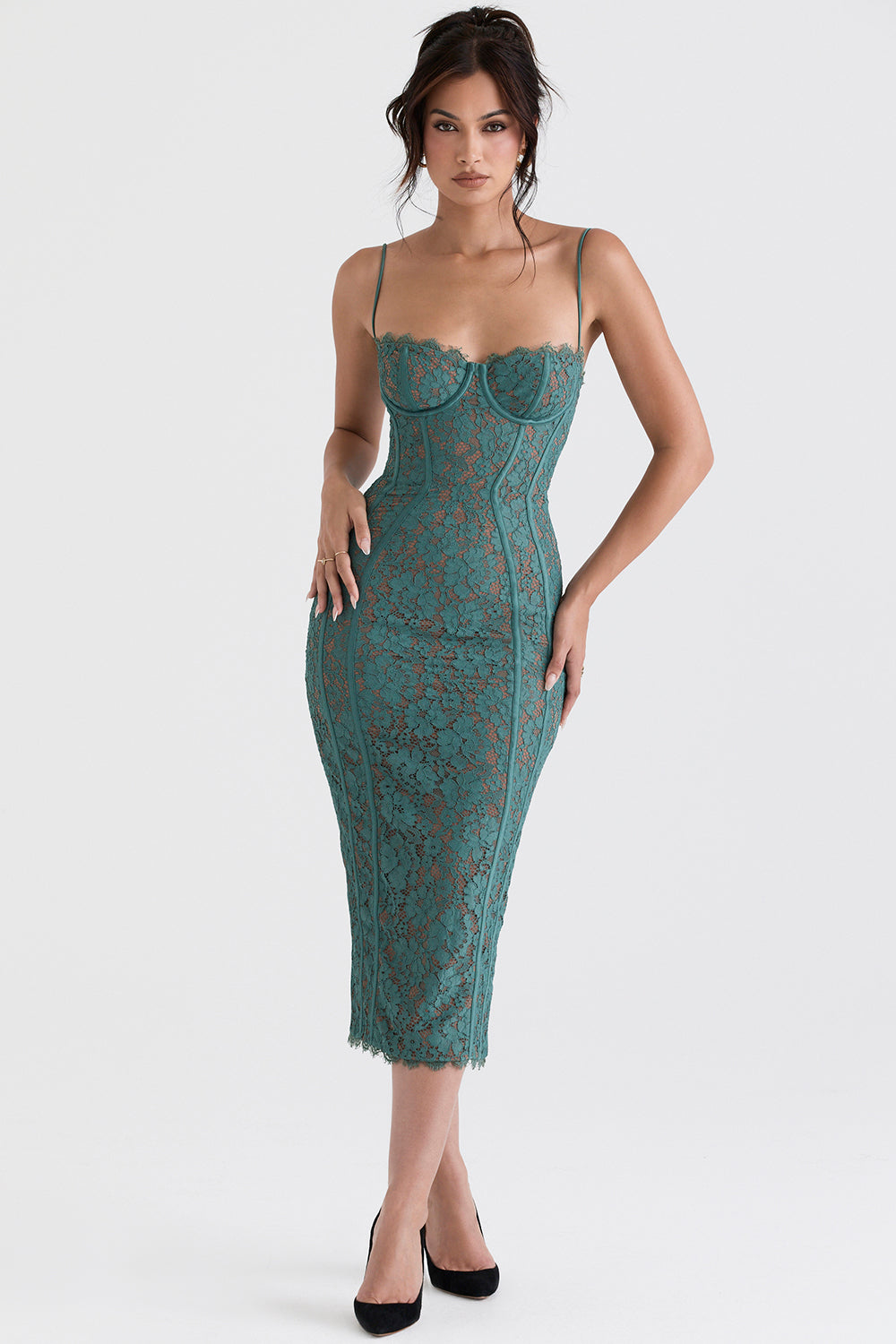 LOTTE FOREST LACE MIDI DRESS-GREENY aclosy