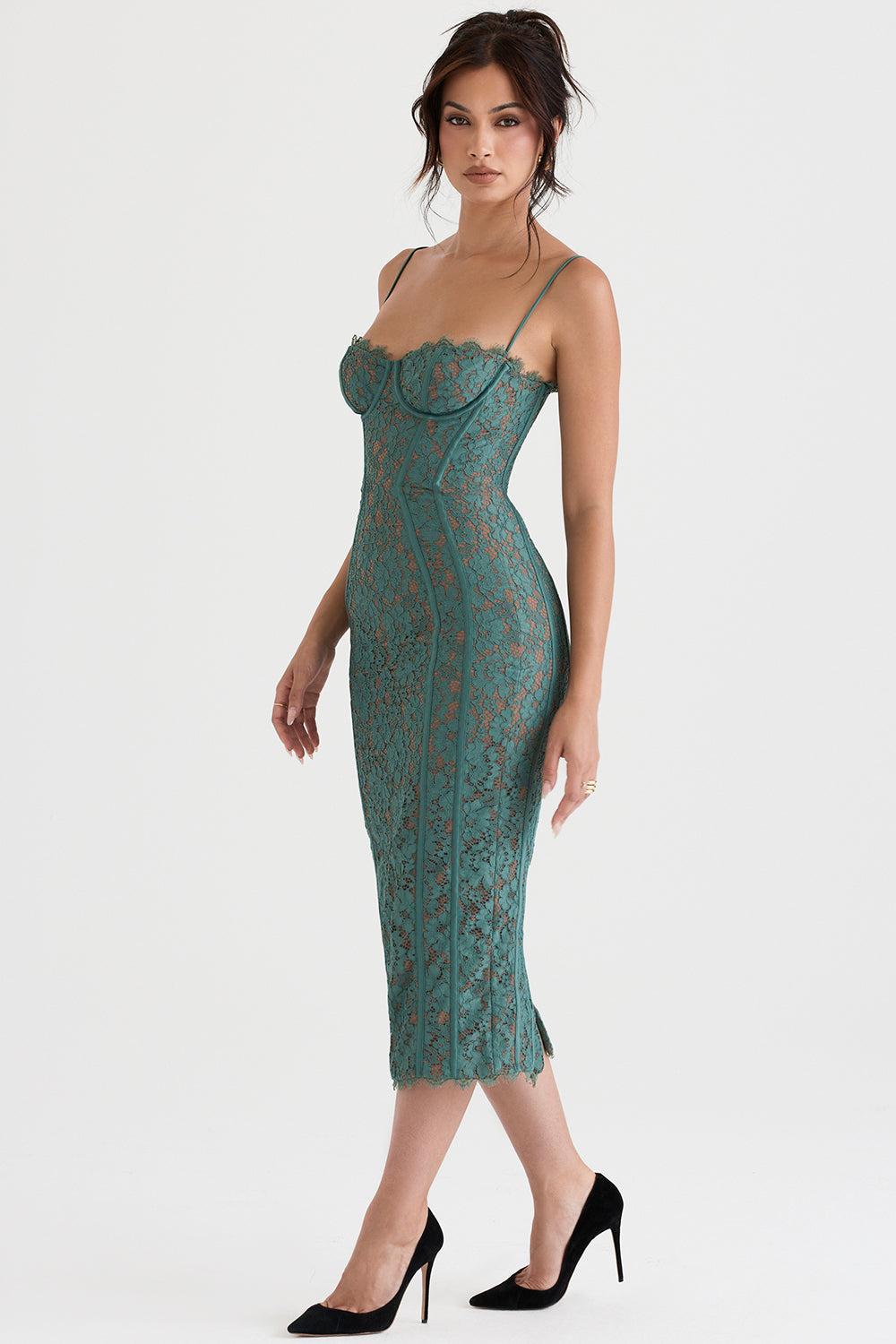 LOTTE FOREST LACE MIDI DRESS-GREENY aclosy