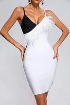 Pola Feather Mini Bandage Dress-White aclosy
