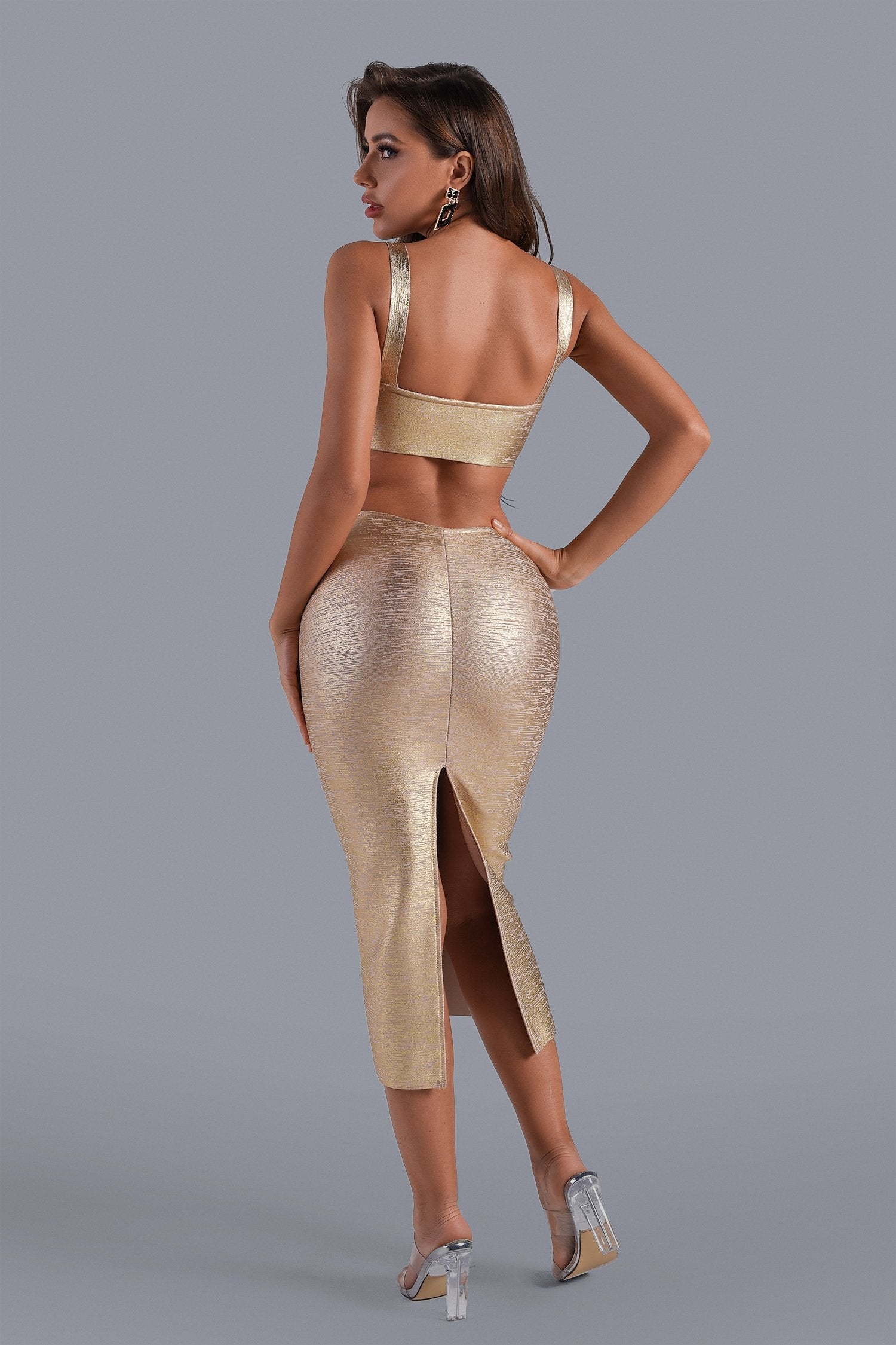 Kit Metallic Midi Bandage Dress aclosy