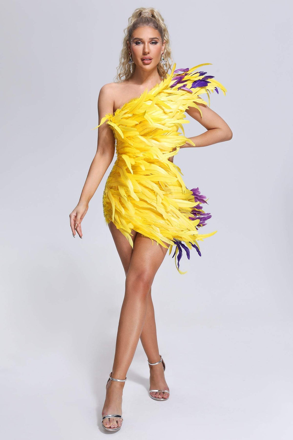 Elegant Drama Feather Party Sleeveless Dress