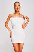 Peira Sequin Feather MIni Dress-White aclosy