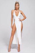 Summer Women's  Back Deep V White Evening Dress aclosy