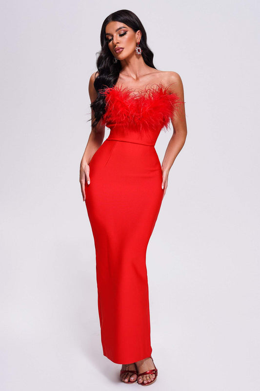 New Women's Dress Red Elegant Dress aclosy
