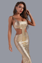 Kit Metallic Midi Bandage Dress aclosy
