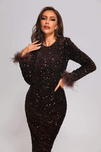Alyia Sequin Feather Midi Dress aclosy