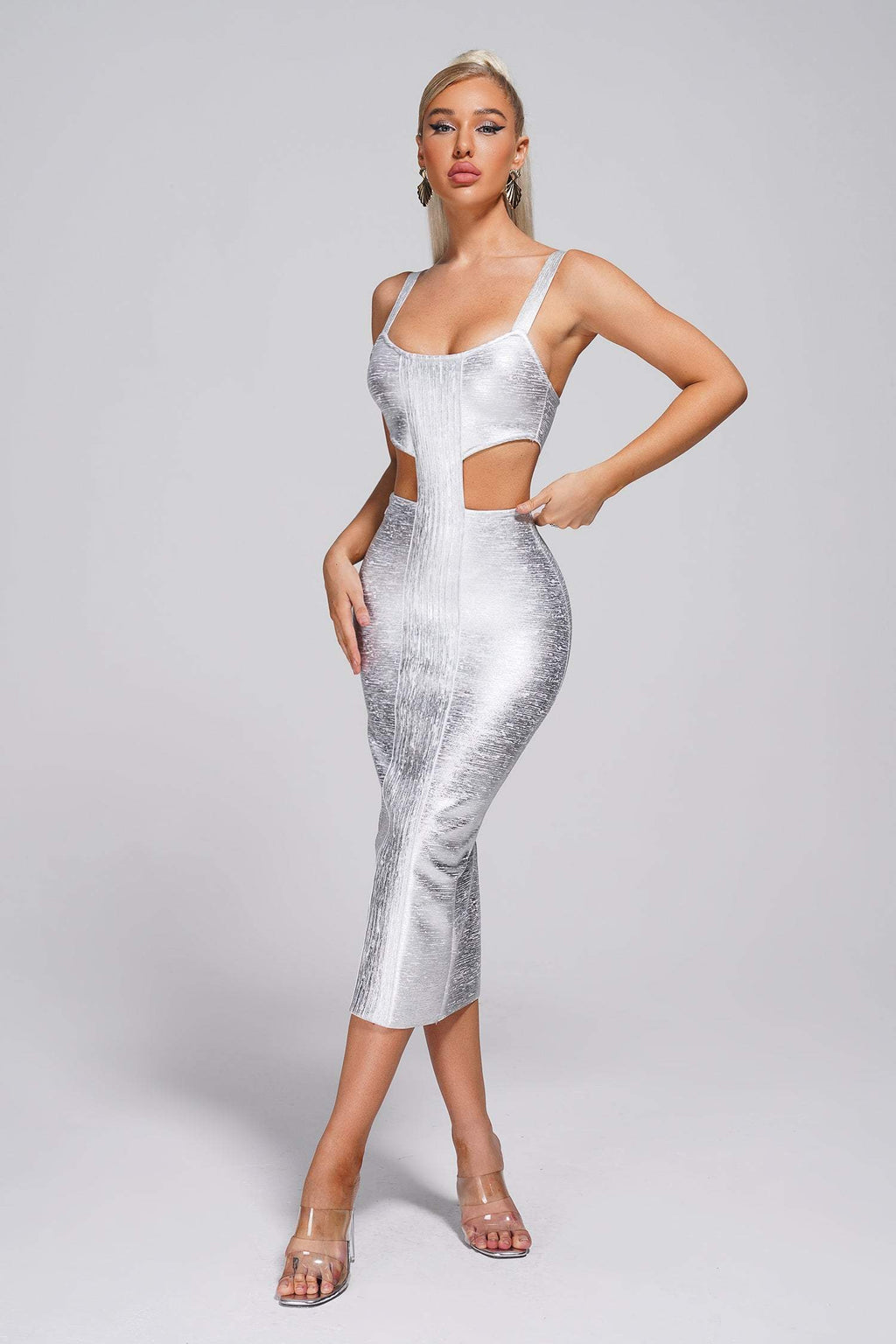 Kit Metallic Midi Bandage Dress aclosy