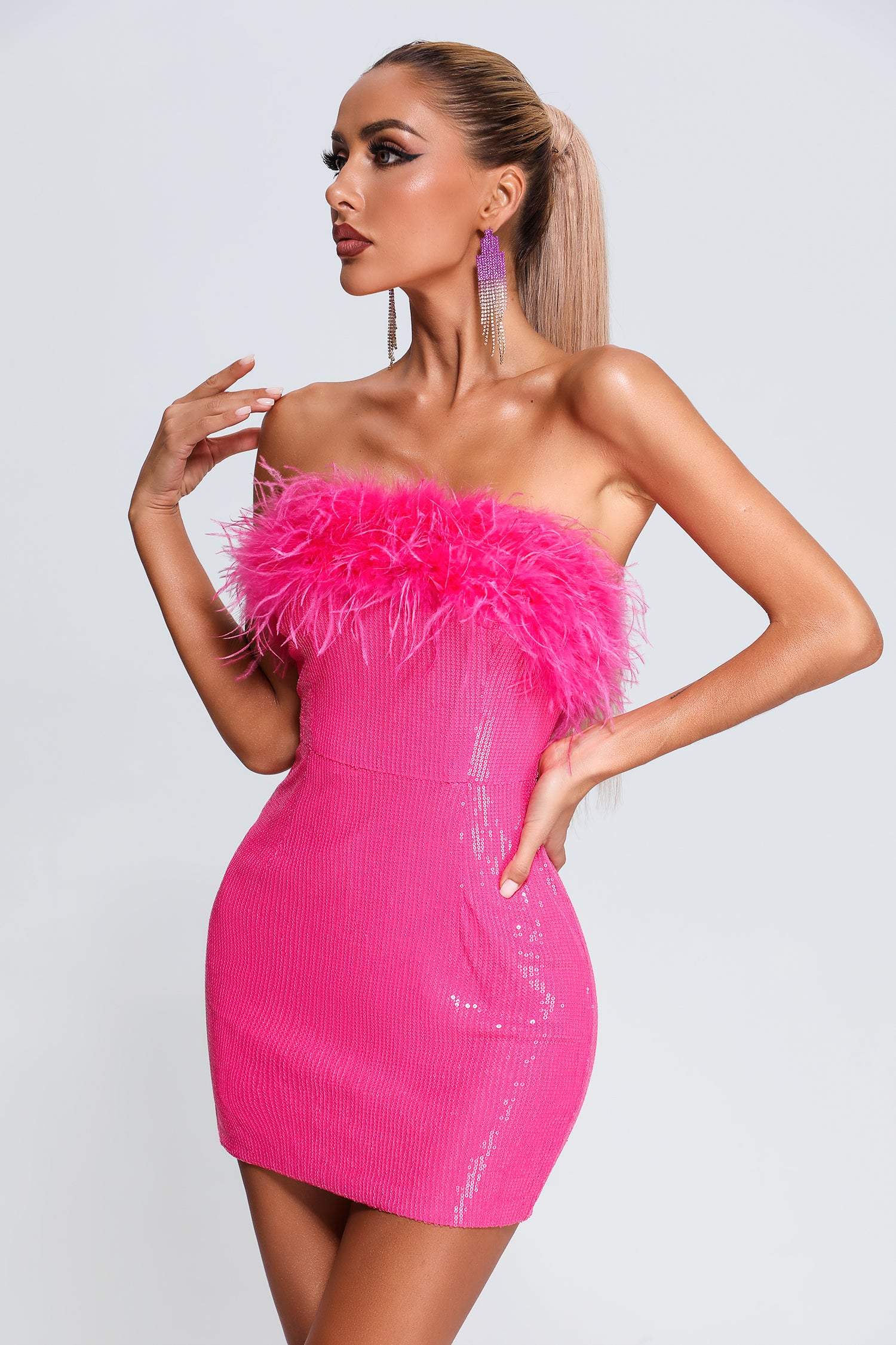 Peira Sequin Feather MIni Dress aclosy