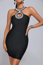 Alyia Diamonate Halter Mini Bandage Dress aclosy