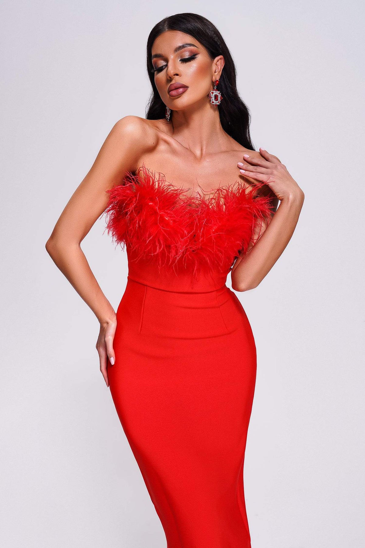 Aeira Feather Maxi Bandage Dress