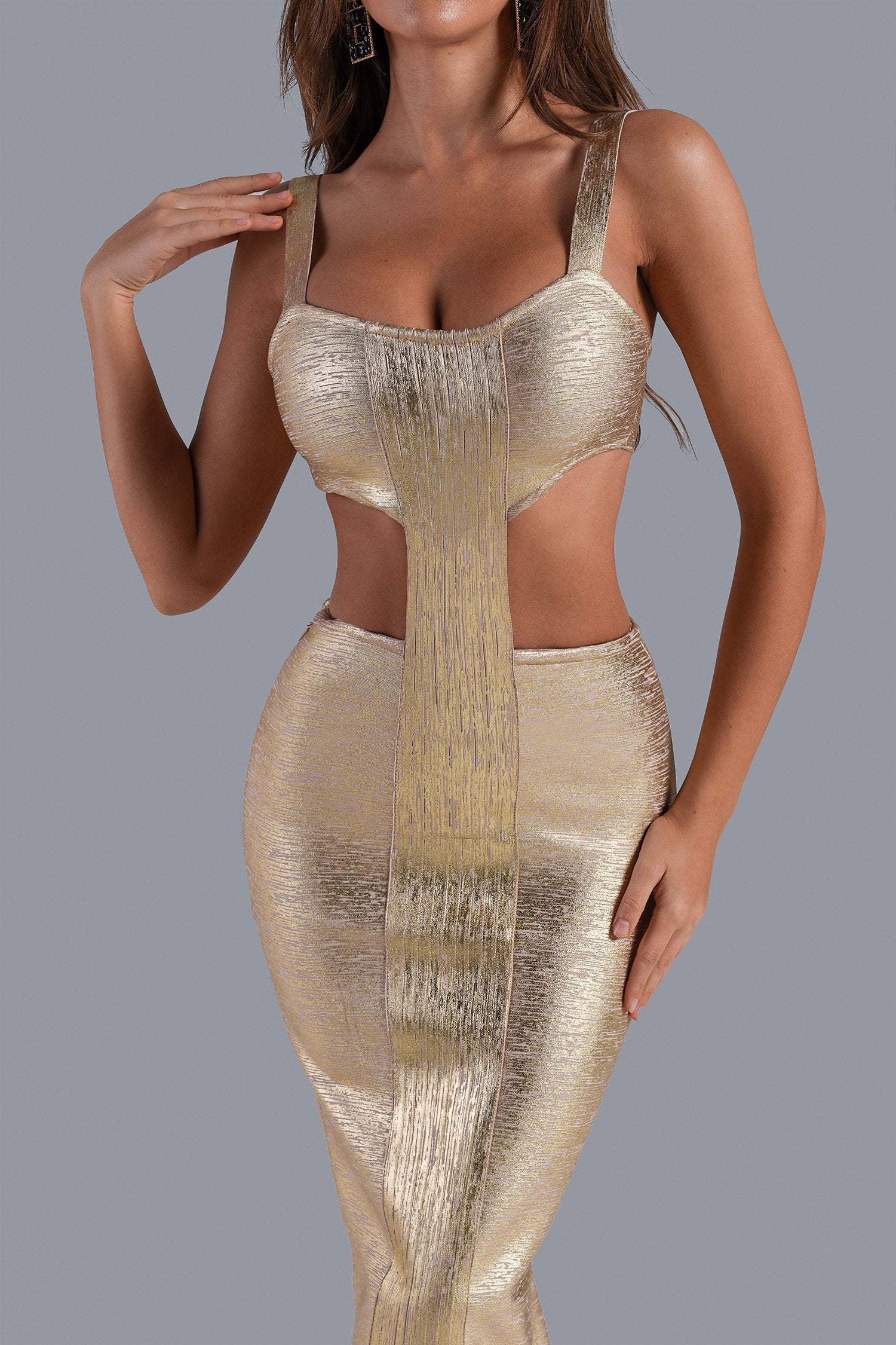 Kit Metallic Midi Bandage Dress aclosy