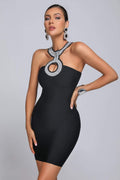 Alyia Diamonate Halter Mini Bandage Dress aclosy
