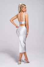Kit Metallic Midi Bandage Dress aclosy