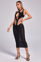 Kaira Cutout Mesh Midi Bandage Dress aclosy