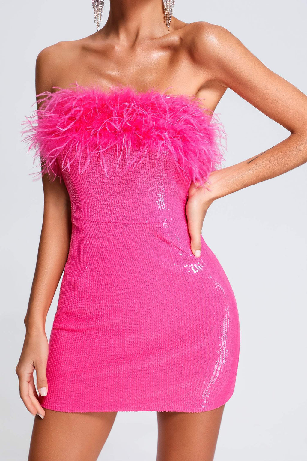 Peira Sequin Feather MIni Dress aclosy