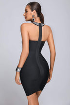 Alyia Diamonate Halter Mini Bandage Dress aclosy