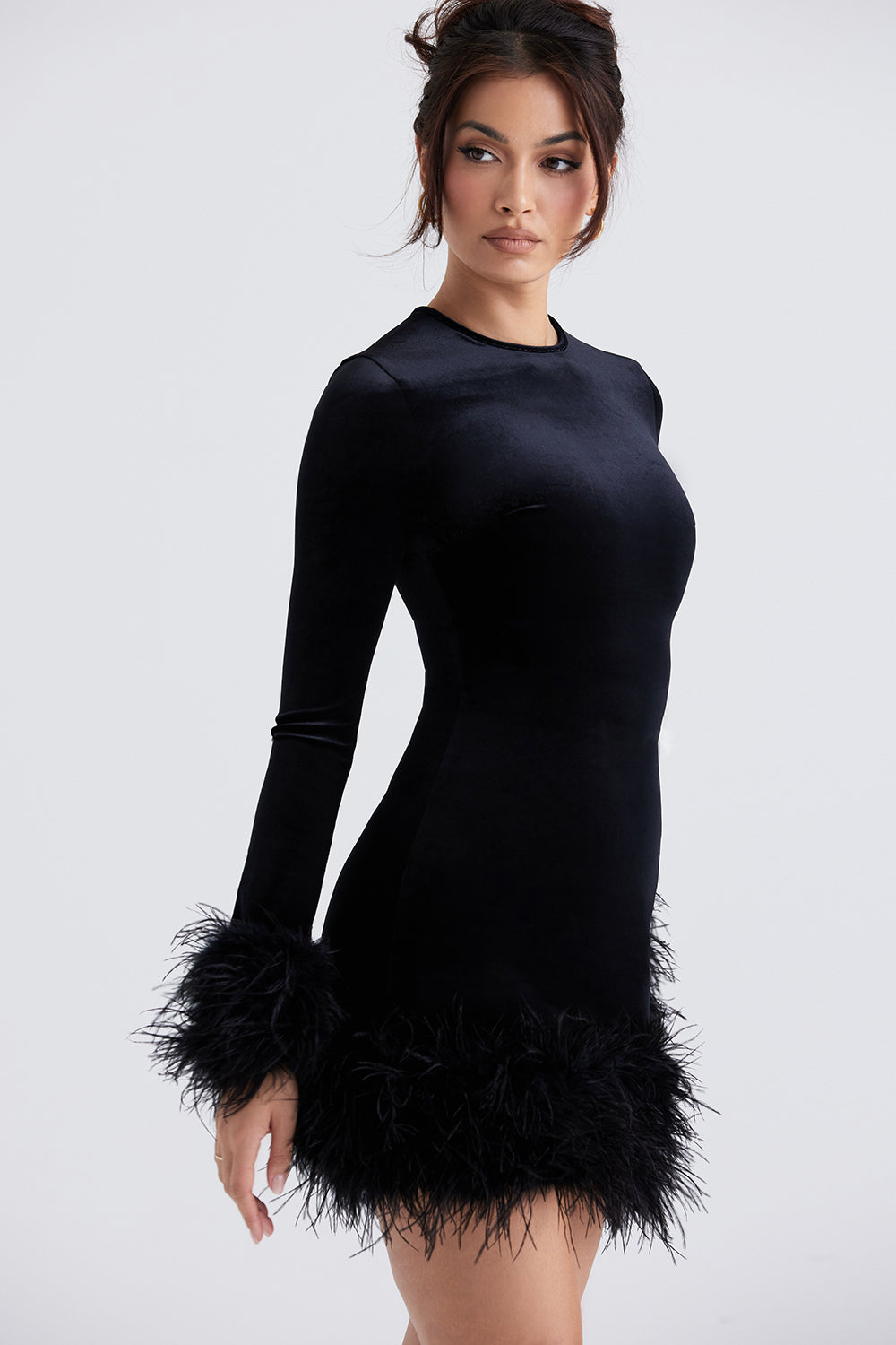 Keila Black Velvet Mini Fur Dress aclosy