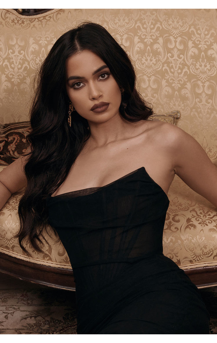 CHIC ELEGANT CORSET MINI DRESS-BLACK ACLOSY