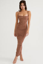 LEMILY MOCHA CORSET MAXI DRESS aclosy