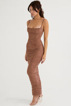LEMILY MOCHA CORSET MAXI DRESS aclosy