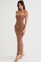 LEMILY MOCHA CORSET MAXI DRESS aclosy