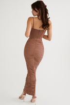 LEMILY MOCHA CORSET MAXI DRESS aclosy