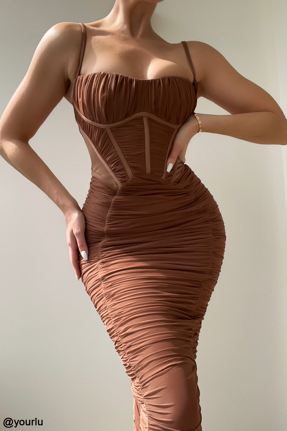 LEMILY MOCHA CORSET MAXI DRESS aclosy