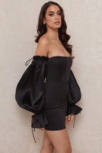 OFF-SHOULDER SATIN CORSET DRESS New In