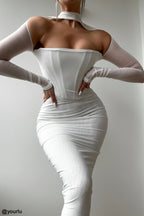 Women's Mesh Aclosy Corset Midi Dress ACLOSY