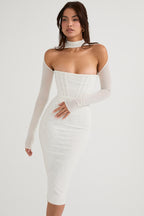 Women's Mesh Aclosy Corset Midi Dress ACLOSY