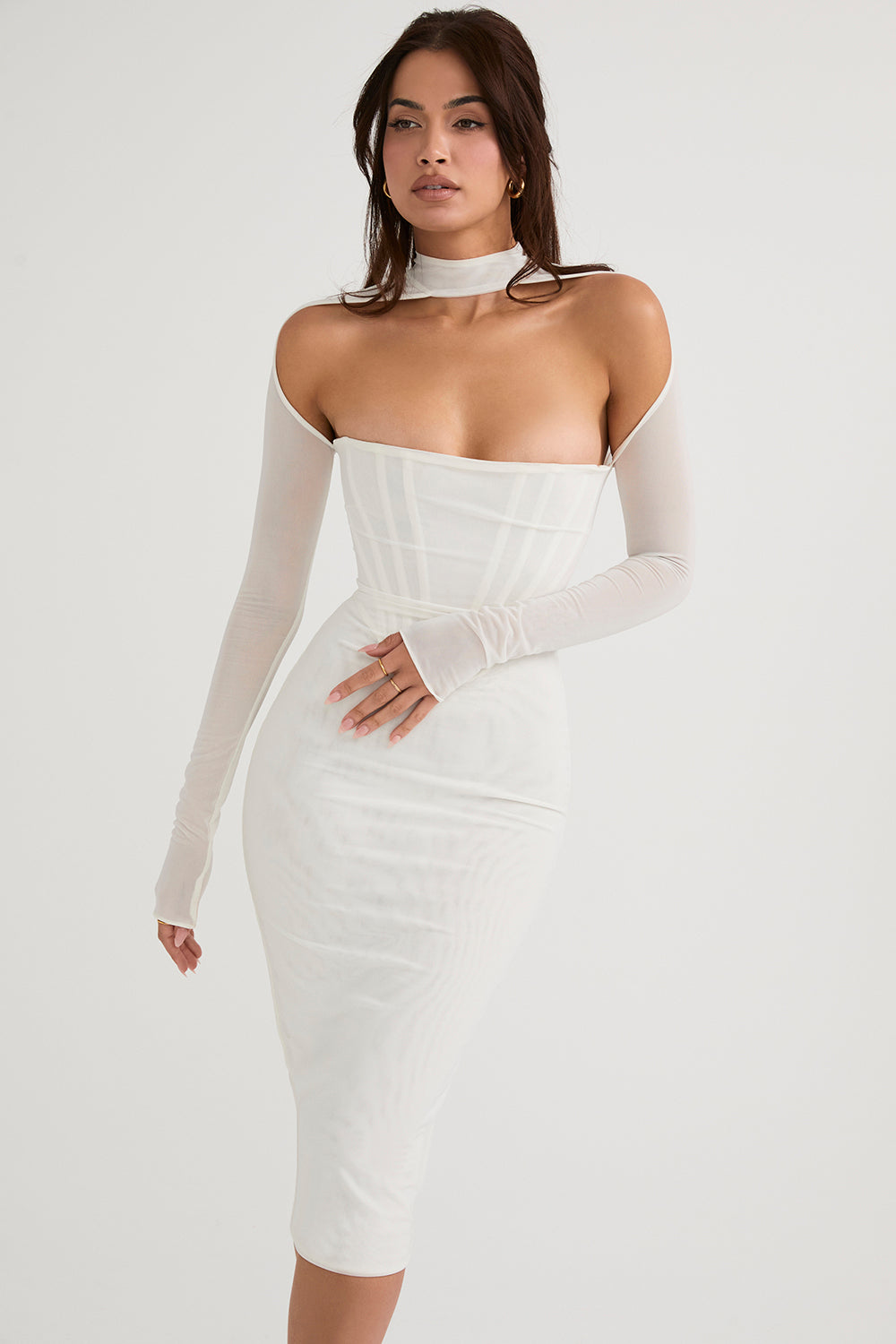Women's Mesh Aclosy Corset Midi Dress ACLOSY