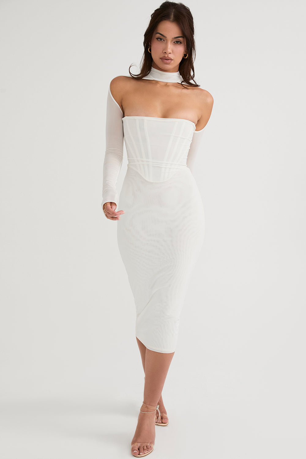 Women's Mesh Aclosy Corset Midi Dress ACLOSY