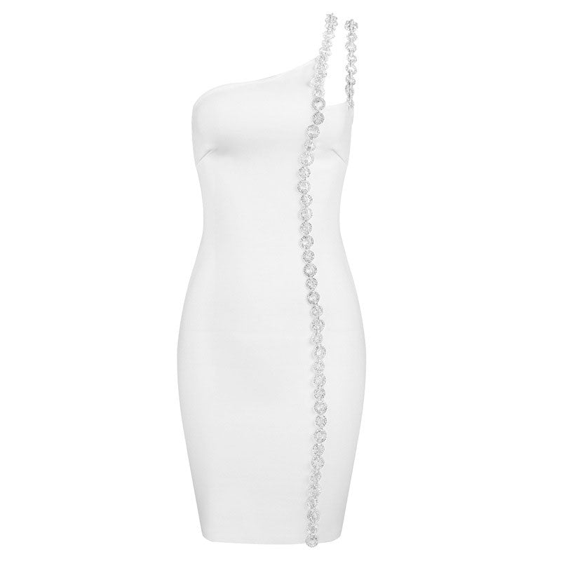 One-Shoulder Long Chain Mini Dress aclosy