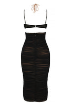 TIBU TANGERINE CUTOUT RUCHED MIDI DRESS aclosy