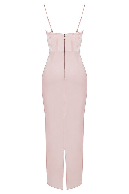 Ivory Corset Maxi Dress-Pink aclosy