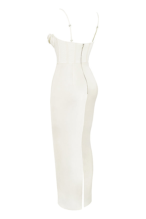 Ivory Corset Maxi Dress-White aclosy