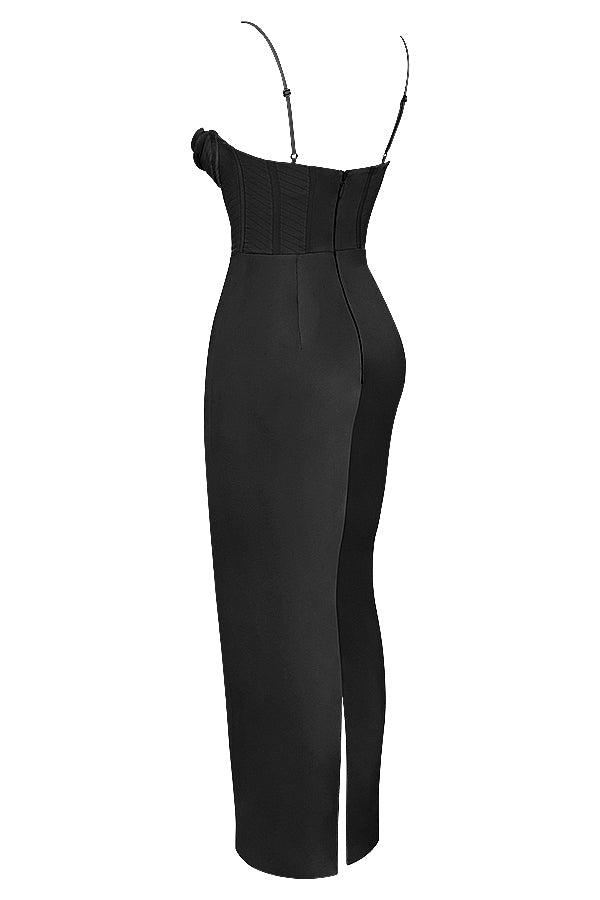 Ivory Corset Maxi Dress-Black aclosy