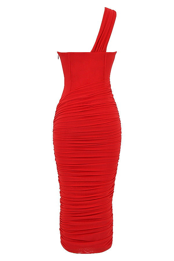 Lemily Cutout One-Shoulder Midi Bandage Dress-Red Trendsi