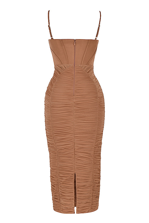 LEMILY MOCHA CORSET MAXI DRESS aclosy