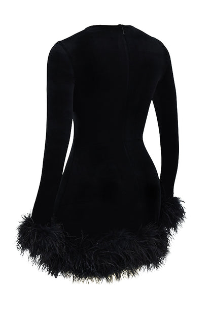 Keila Black Velvet Mini Fur Dress aclosy